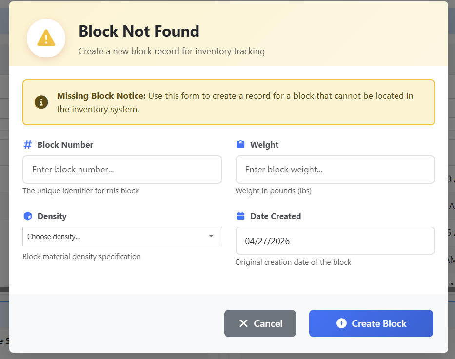 Create Missing Block